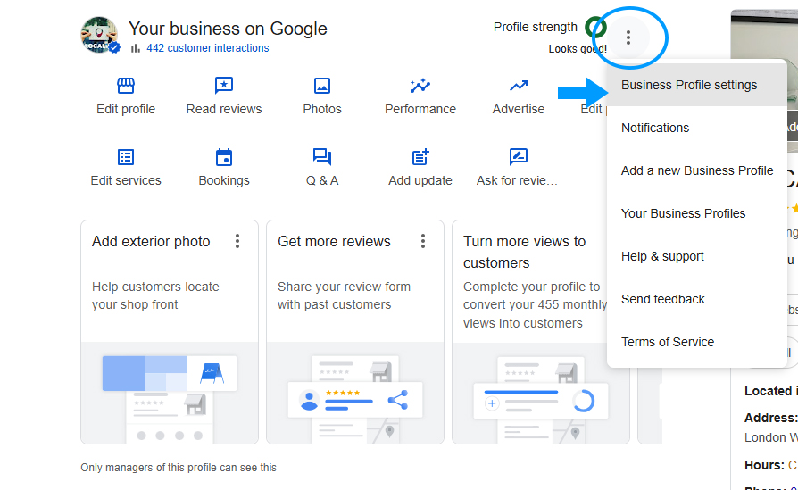 Business Profile settings